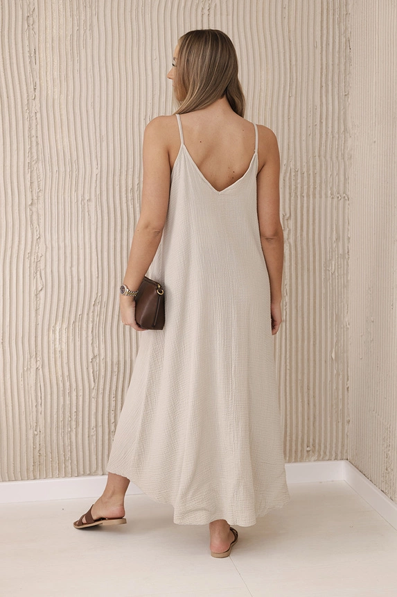 Sukienka muślinowa na ramiączkach ciemno beżowa