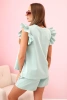 Women's set with a frill – a short-sleeved blouse and shorts with an elastic band dark mint