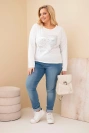 Dámská blůza Plus Size s potiskem a delším zadním dílem bílá