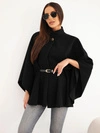 Women's poncho jacket with a belt and a high collar black