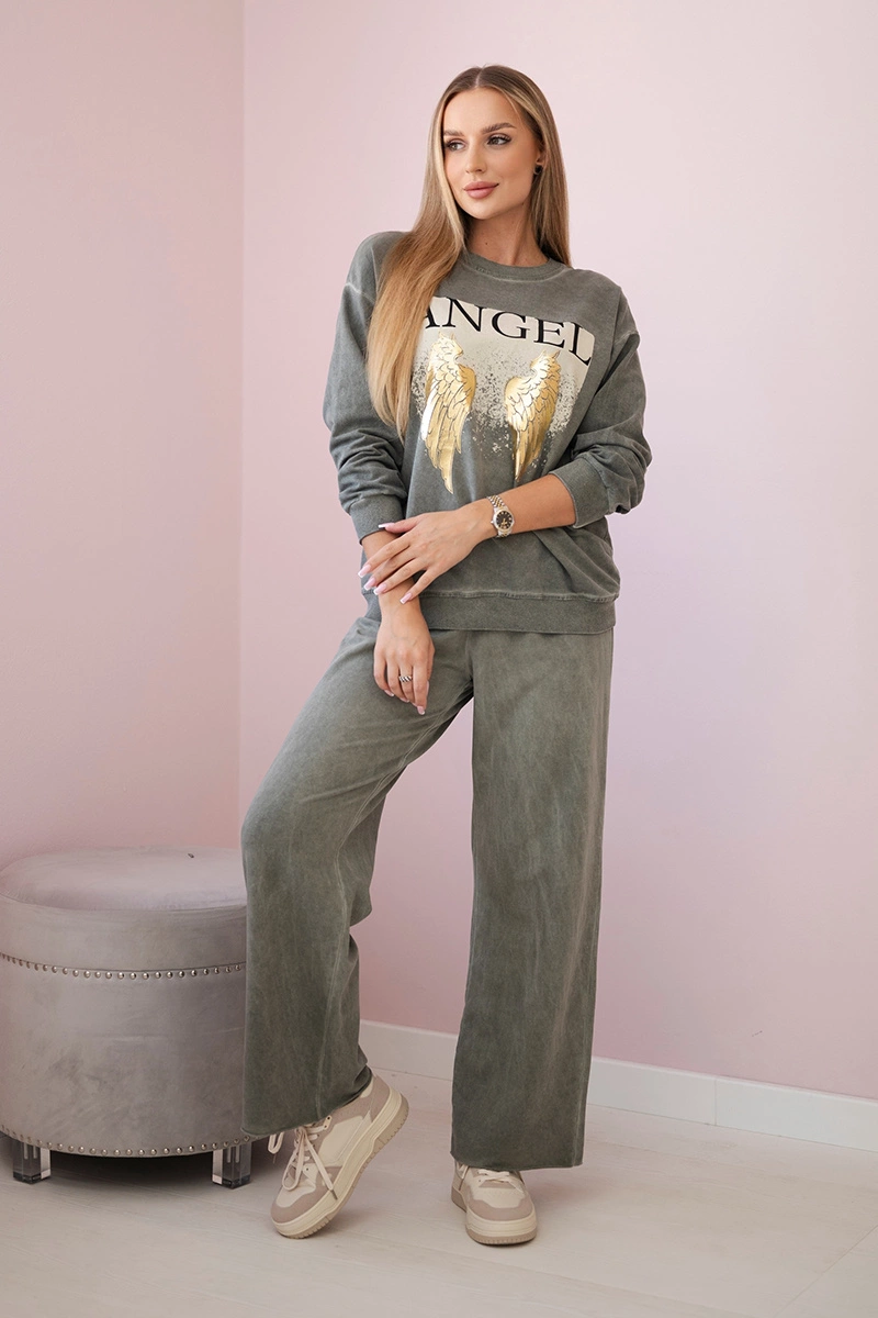 Komplet bawełniany dekatyzowany Angel bluza + spodnie khaki zdjęcie 2