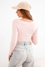 Women's viscose blouse with a wide neckline and long sleeves pink powder