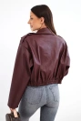 Women's faux leather biker jacket with zipper burgundy