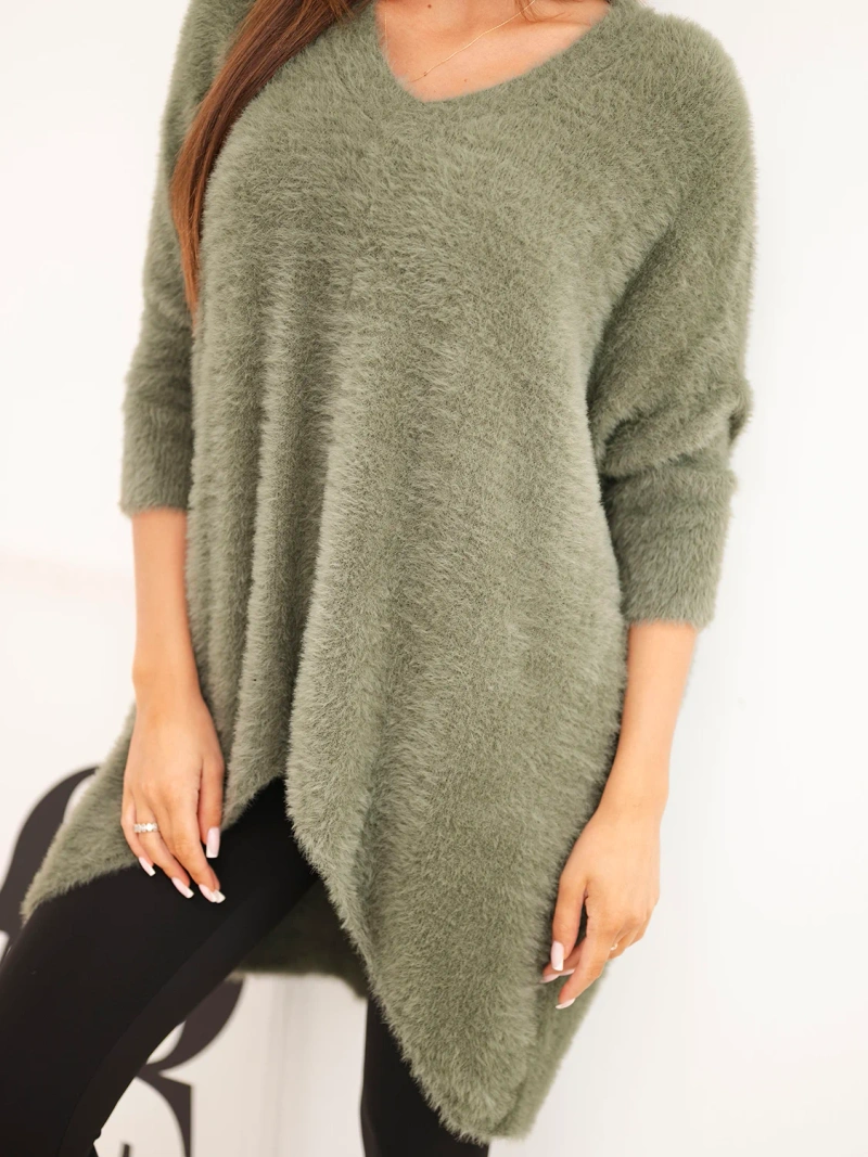 Sweter damski Plus Size z dekoltem V khaki