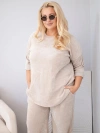 Plus Size women's set made of viscose corduroy with wide pants and a sweatshirt beige