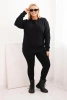 Women's Plus Size looped cotton basic sweatshirt with a round neckline black