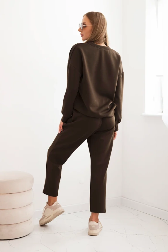 Damen-Set aus Viskose mit dekorativem Muster und Hose braun