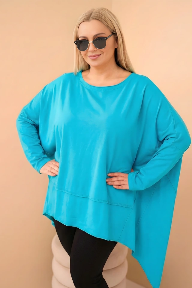 Tunika damska Plus Size z bawełny z asymetrycznym dołem turkusowa