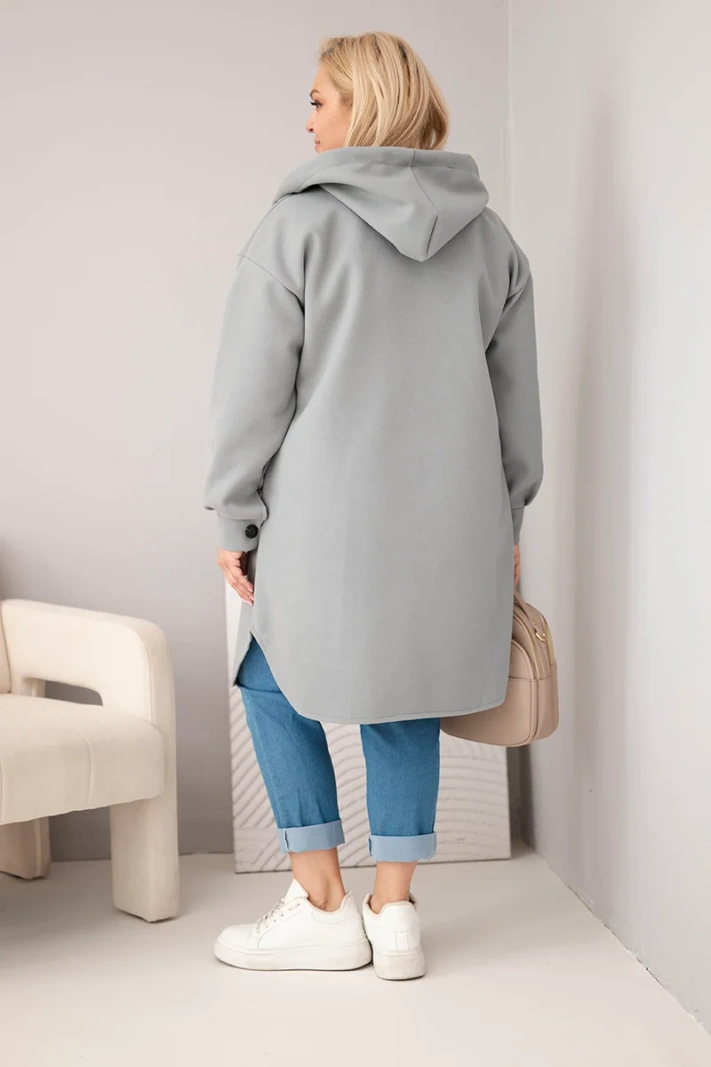 Women's plus-size hooded coat with button closure gray