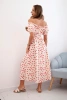 Maxikleid für Damen mit Blumen und Puffs beige+rot