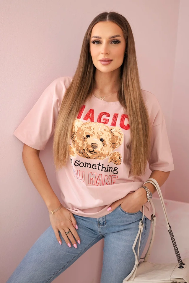 Magische Druckbluse dunkelpuderrosa