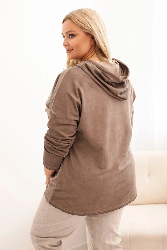 Dámska mikina Plus Size dekantovaná s kapucňou a potlačou fango
