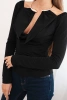 Women's blouse with draped neckline and long sleeves black