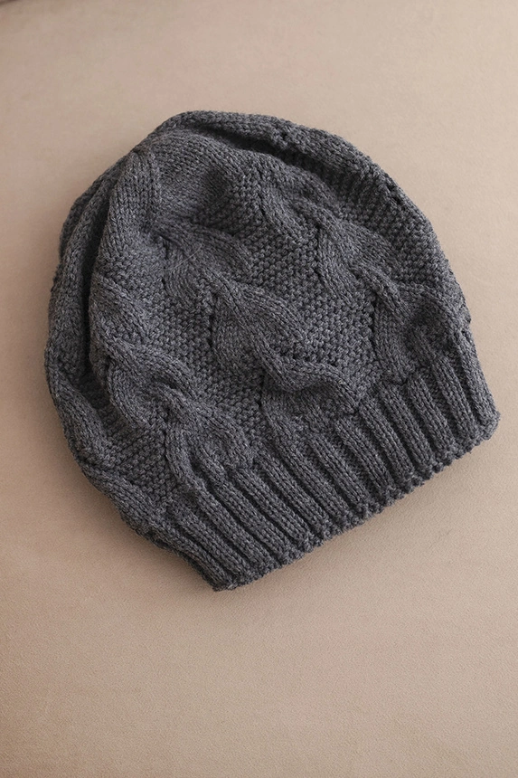 Women's winter wool hat with openwork pattern K427 graphite