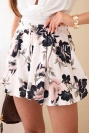 Women's viscose floral shorts with a waist tie black