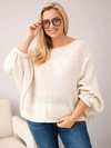Dámsky sveter Plus Size s prídavkom vlny vo voľnom strihu béžový