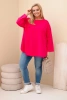 Women's Plus Size blouse with cotton, featuring a pocket and rolled-up sleeve fuchsia