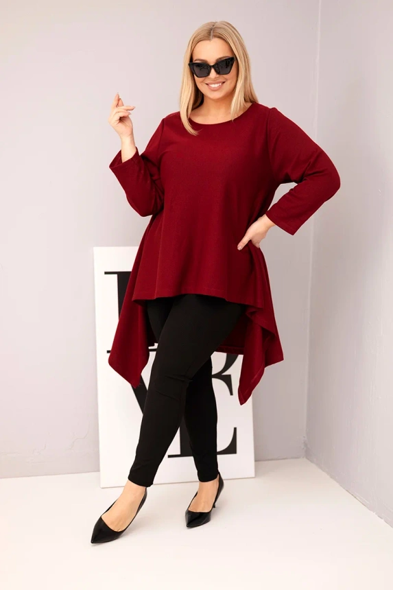 Damen Tunika Plus Size aus Baumwolle mit asymmetrischem Schnitt bordeaux
