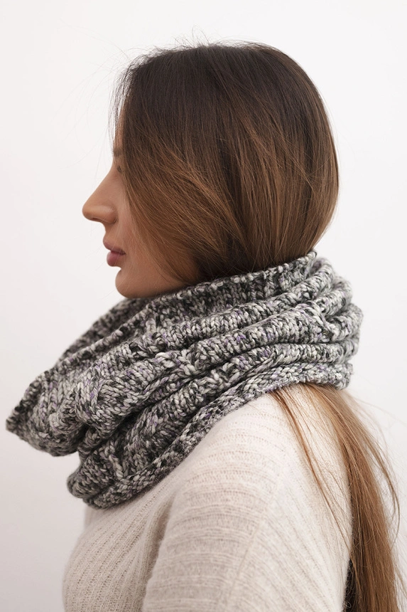 Women's soft wool blended winter scarf KN25 gray+purple