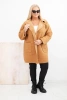 Dámský kabát Plus Size beránek s vlnou a kapsami camelový