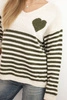 Women's striped sweater with a heart, mohair, and V-neck khaki