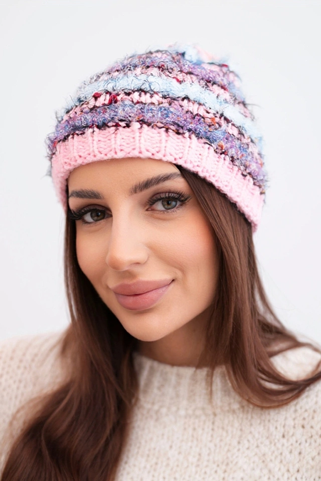 Women's wool winter hat with decorative crystals K399 black