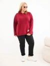 Dámská plus size viskózová mikina s kapucí a klokaní kapsou bordová