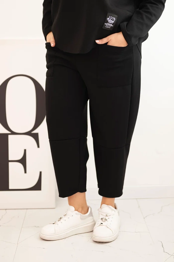 Damen Komplettset Plus Size Butter Sweatshirt und Hose mit Taschen schwarz