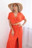 Long dress with a decorative belt dark orange