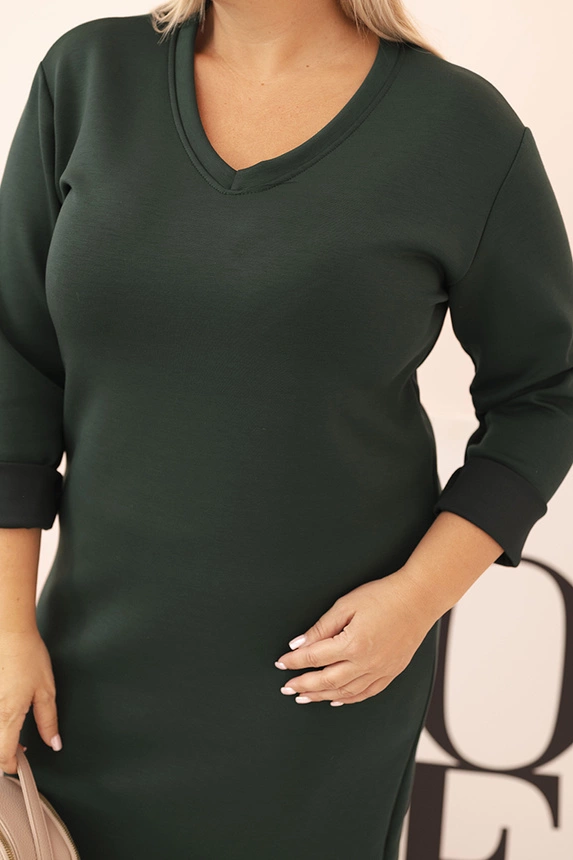 Dámská plus size sukýnka máslová s výstřihem do V a rukávem tmavě zelená
