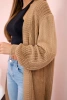 Langer camelfarbener Cardigan-Pullover