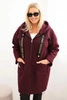 Plus Size women's coat made of faux fur with a hood and pockets plum