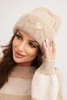 Women's ribbed viscose cap fluffy with decorative metal button beige