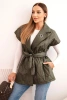 Damen-Steppweste mit Gürtel und breitem Kragen khaki