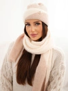 Damen-Set Mütze und Schal hellbeige+beige