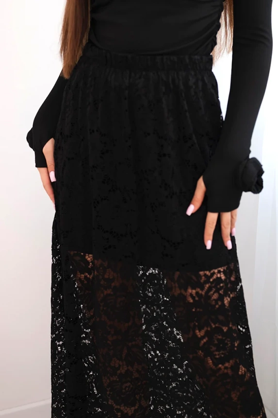 Damenrock mit Spitze und Futter schwarz