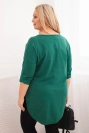 Dámská bavlněná blůza Plus Size s výstřihem do V a ohrnutým rukávem tmavě zelená