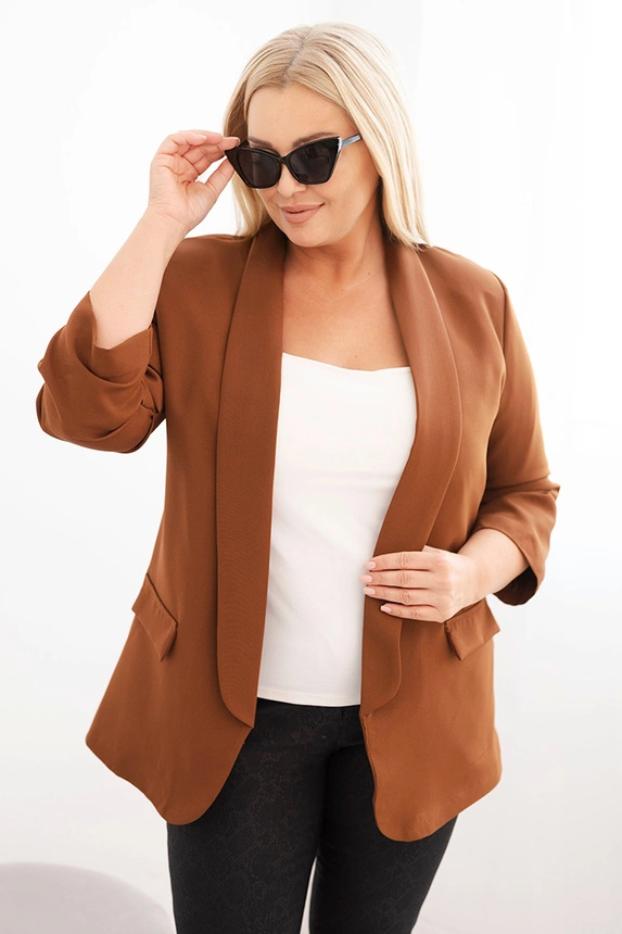 Moteriška striukė Plus Size be užsegimo su pamušalu XL/2XL ruda