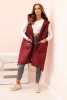Plus Size women's quilted vest with a hood fastened with a zipper burgundy