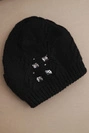 Women's winter wool hat with decorative appliqués K468 black