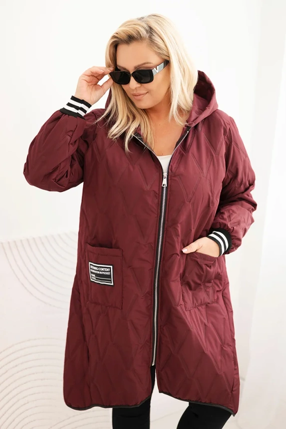 Damenjacke Plus Size gesteppte mit Kapuze und sportlichen Bündchen lila