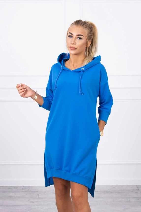 Kapuzenkleid mit längerem Rücken kornblumenblau
