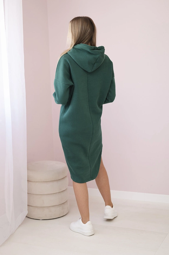 Kleid mit Kapuze und Seitenschlitz dunkelgrün