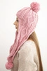 Women's winter wool hat with pom-poms and extended sides K448 pink