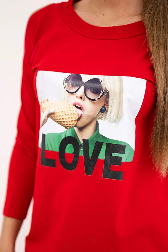 Love Print Kleid rot