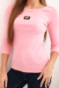 Women's ribbed blouse with 3/4 sleeves and decorative patch light pink