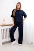 Punto set blouse + wide-leg pants navy blue