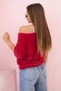 Women's sweater made of soft fluff with a V-neck and short sleeves burgundy