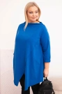 Dámská bavlněná blůza Plus Size asymetrická s ohrnutým rukávem chabrová