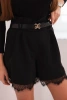 Women's viscose shorts with lace and belt black